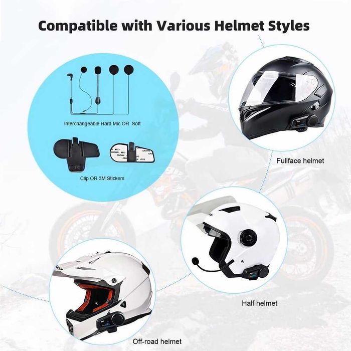 Fodsports FX6 Bluetooth интерком за мотоциклет до 6 човека 1000 м