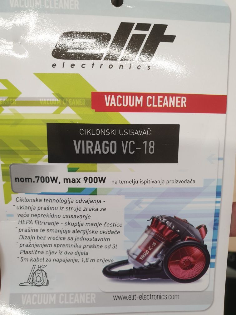 Aspirator Elit Virago VC18, 900W, filtru hepa, 3L, fara sac, Rosu/Negr