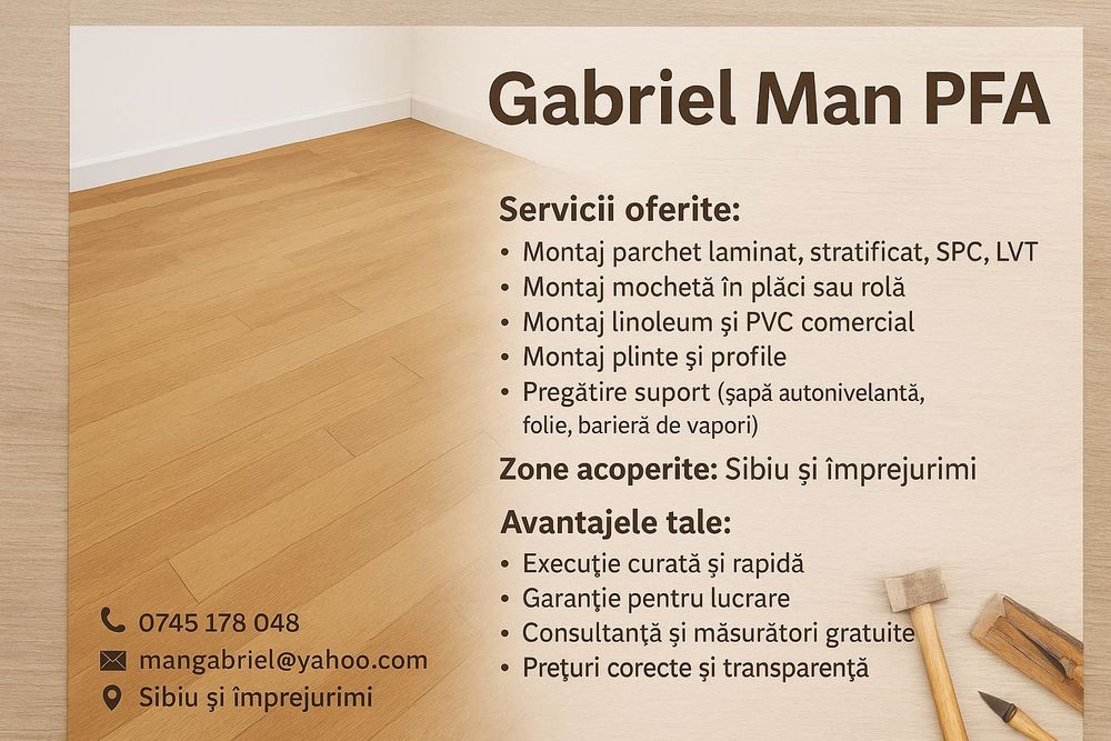 Montaj parchet, SPC, LVT, mochetă – Sibiu și împrejurimi