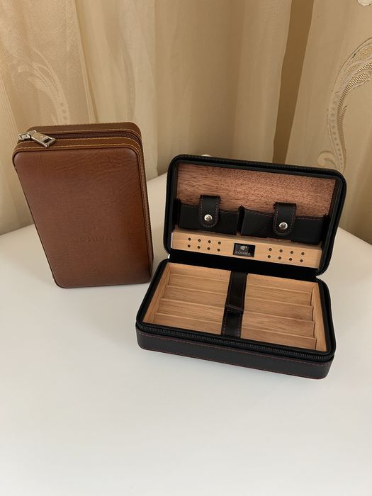 Cohiba преносим хумидор за 4 пури – кожа и кедрово дърво, кафяв/черен