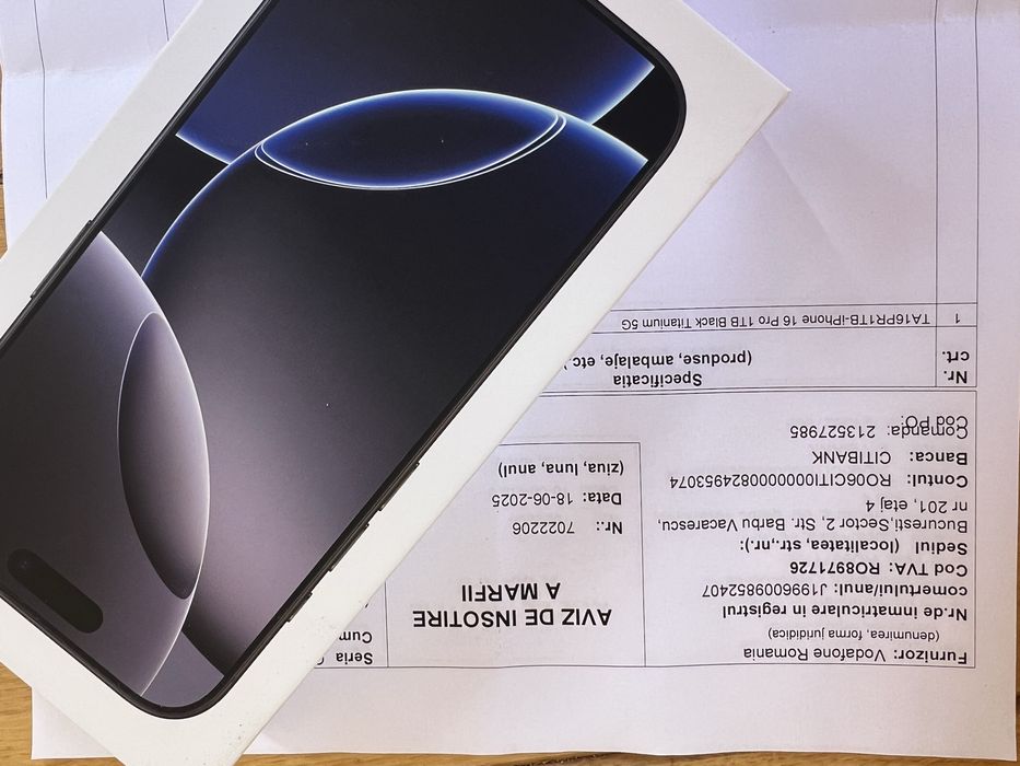 IPhone 16 PRO 1 TERRA Black Nou 0; sigilat; garantie 2ani NOU VDF