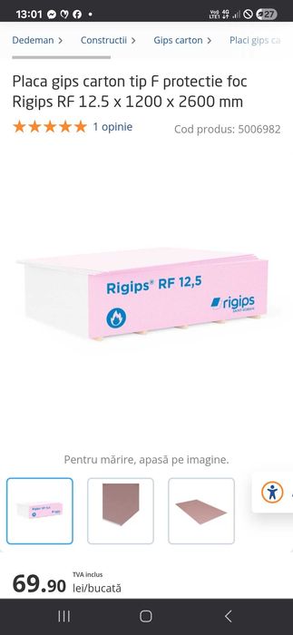 Rigips tip F roșu protecție foc