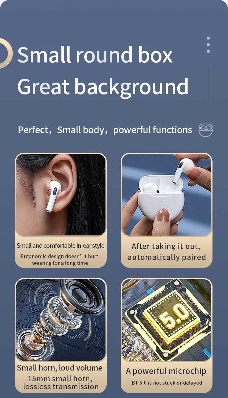 Безжични Bluetooth 5.0 PRO6 TWS слушалки