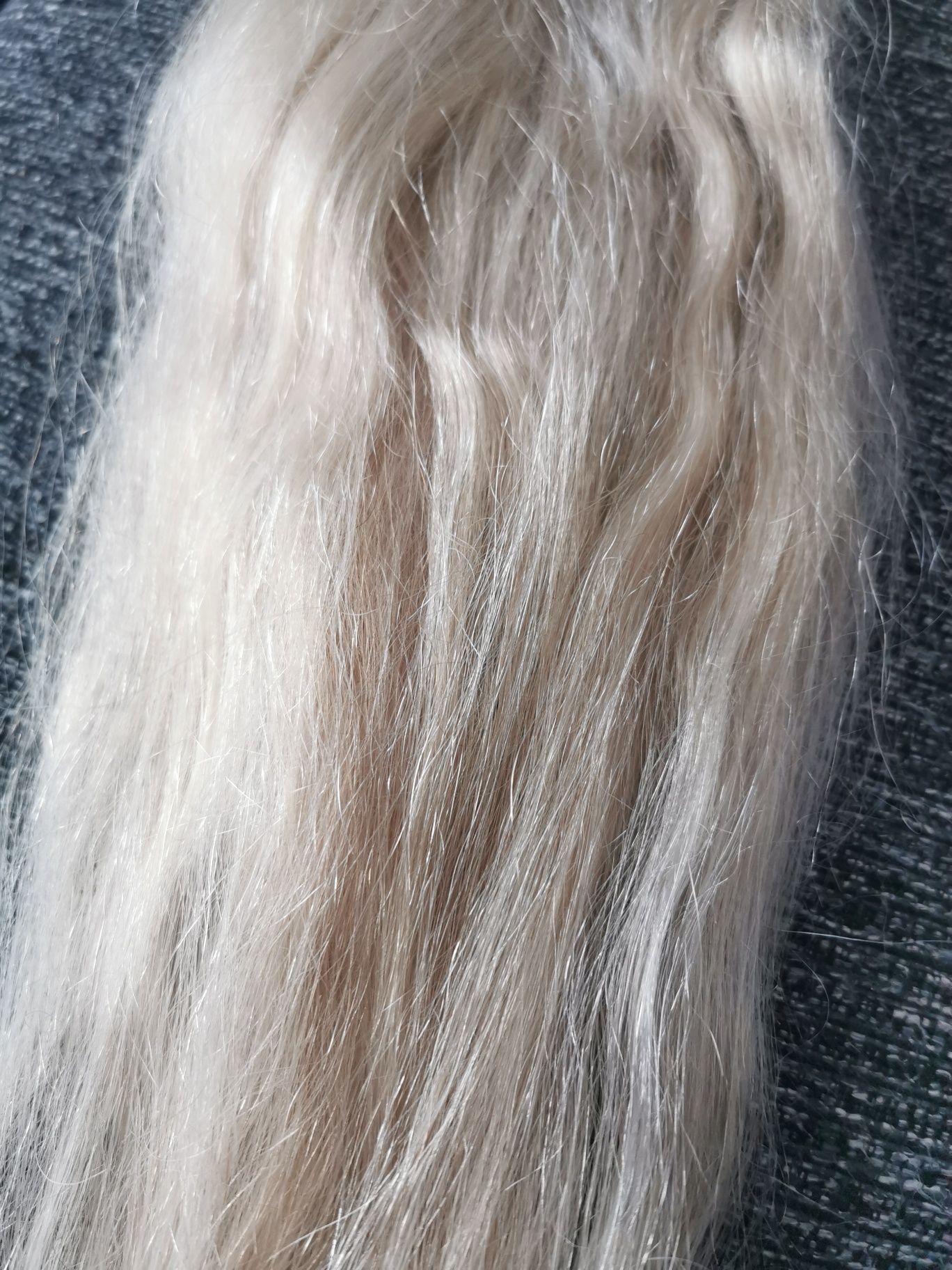 Vând extensii tip coada,par natural, , blond platinat, 60cm