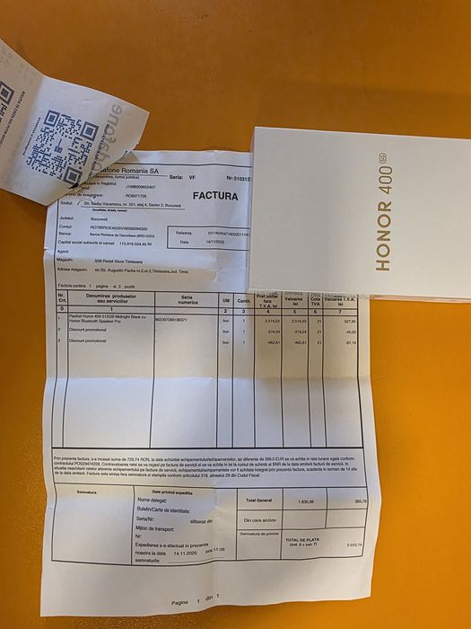 Telefon Honor 400  Dual Sim 8GB ram 512GB Black open box factura bonus