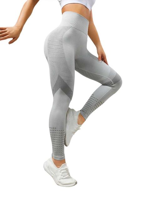 Colanti Fitness Dama Lungi Modelatori Cu Talie Efect Push Up Gri S/M