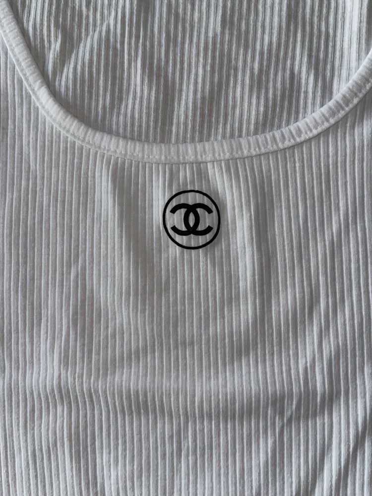 Бял рипсен топ шанел потник chanel летен блуза бяла