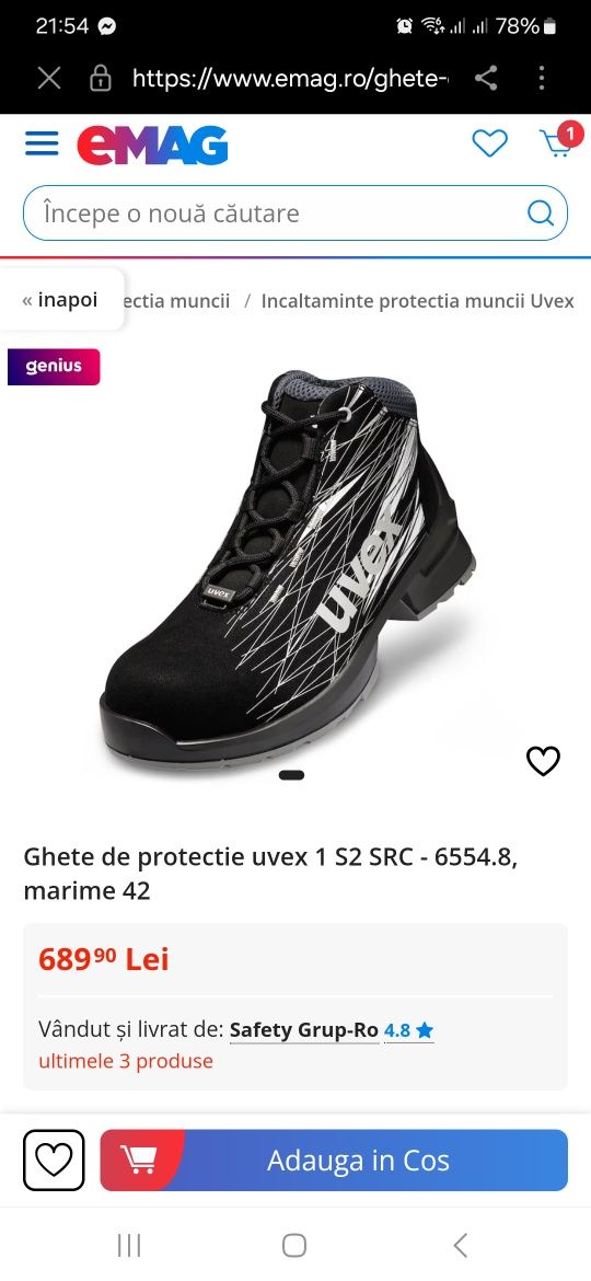 Ghete (pantofi) de protectie uvex 1 S2 SRC