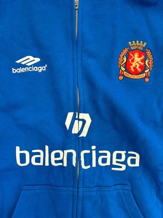 Balenciaga Soccer Zip Up Hoodie Blue