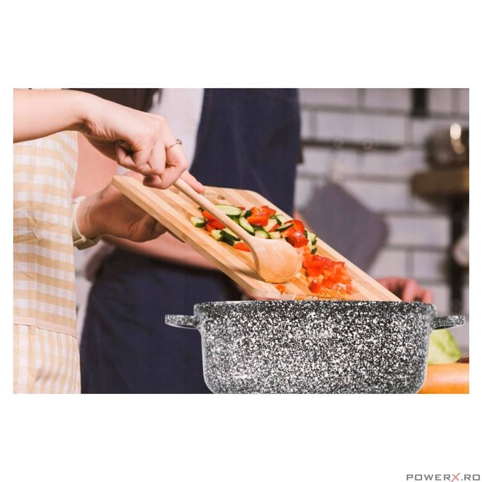 Vas pentru cuptor termorezistent, strat antiaderent marmura, cu capac,