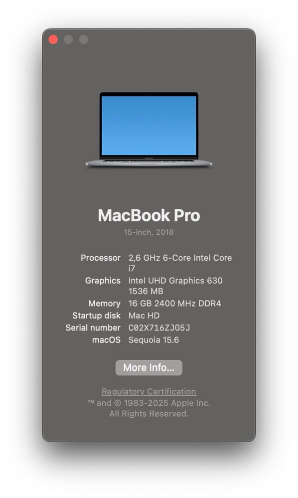 MacBook Pro 15” (2018) – i7, 16GB RAM, 500GB SSD, Radeon Pro 560X