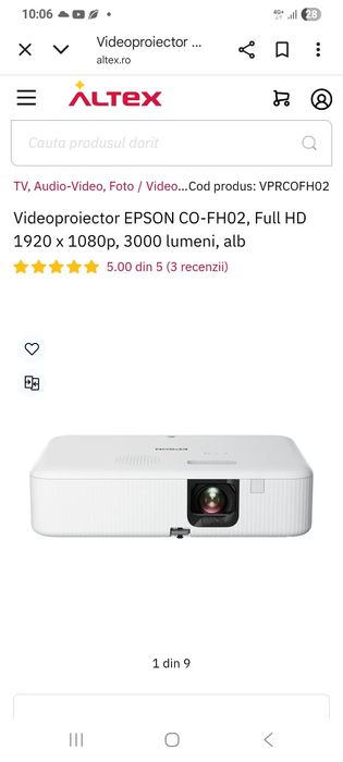 Videoproiector EPSON CO-FH02 FULL HD 1920×1080 3000 lumeni alb