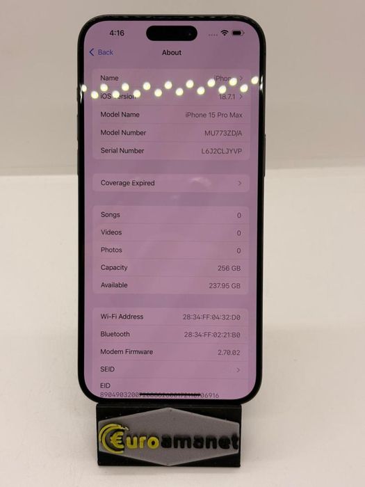 Telefon mobil Apple iPhone 15 Pro Max, 256 GB, 5G, Black Titanium -A-