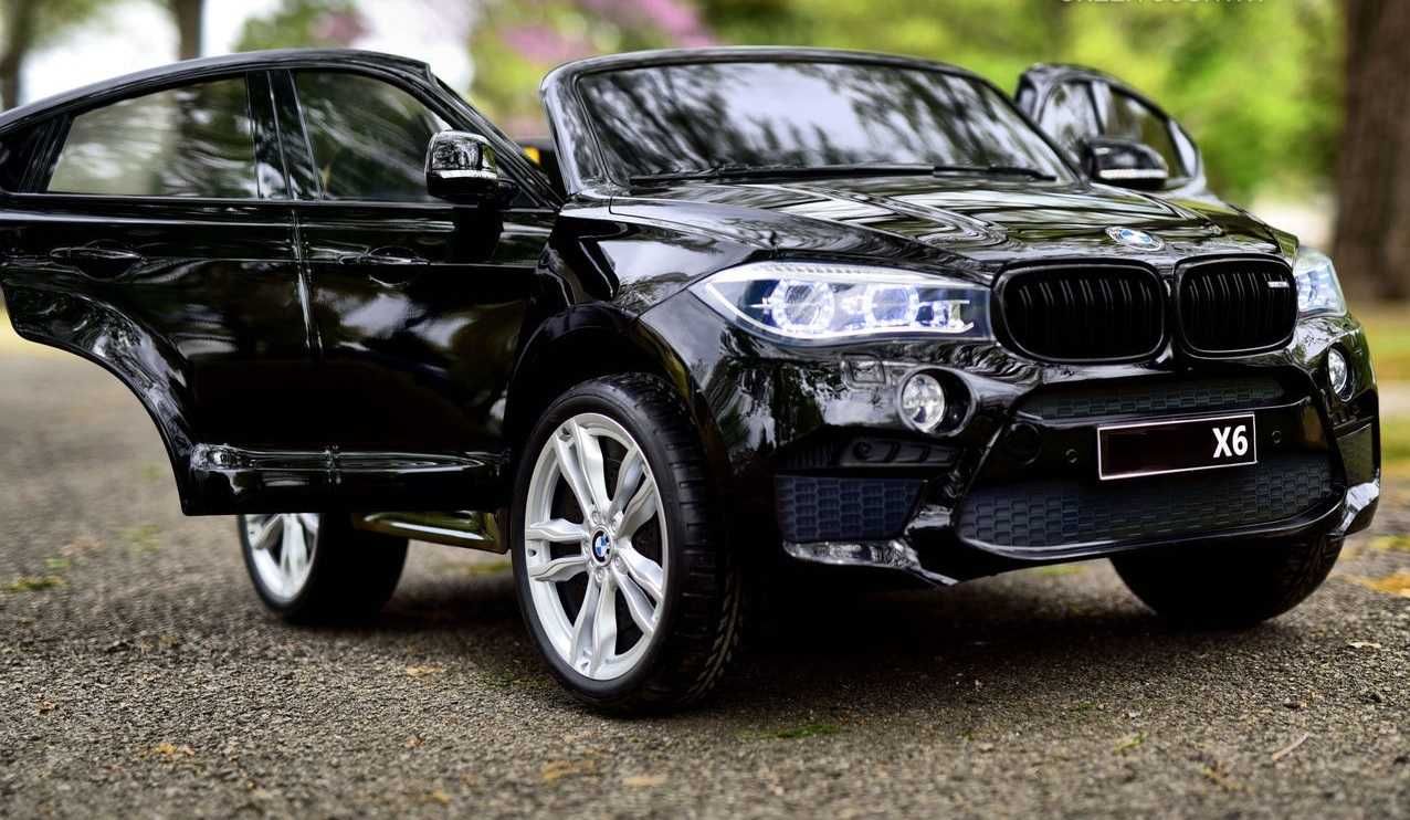 Двуместен джип Лицензиран BMW X6M 12V C MP3 с меки гуми за 2 деца