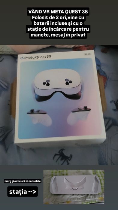 Vând VR META quest 3s folosit de 2 ori + statie de încărcare și bateri