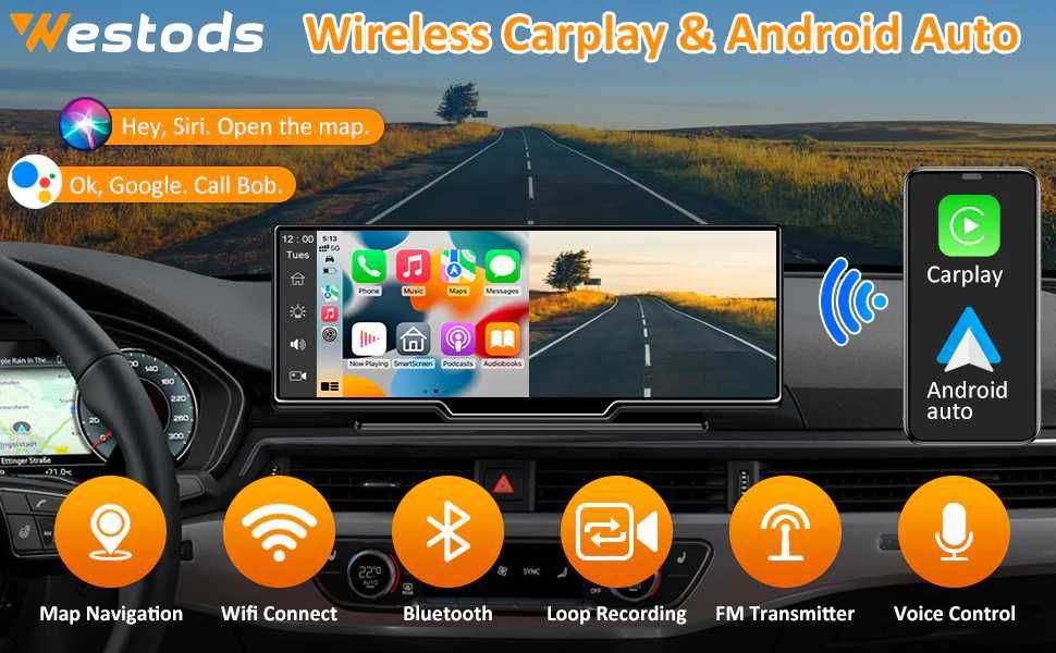 Мултимедия с Carplay, Android Auto от Westods  9.3" две камери, карта