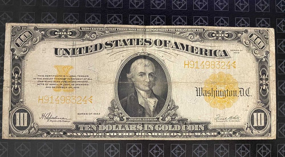 $10 Ten dollars Gold Certificate 1922