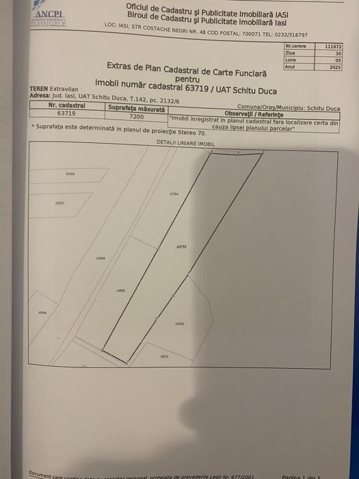 Teren 7200 mp2, sat Poiana, comuna Schitu Duca, Iasi