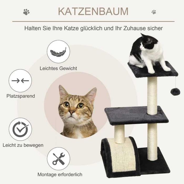 PawHut Дърво за котки 72 см с плюшени топки, сизалови стълбове