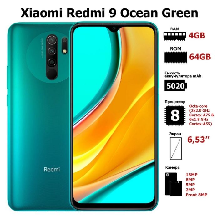 Telefon Xiaomi Redmi 9 64GB 4G Green Dual Sim 6.53inch 4GB Nou Sigilat