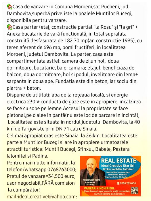 De vânzare casa la munte în Pucheni Moroeni Județul Dâmbovița