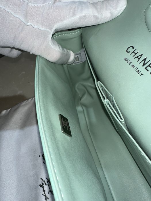 Geanta dama chanel 26cm verde menta cu accesorii argintii cadou c:83