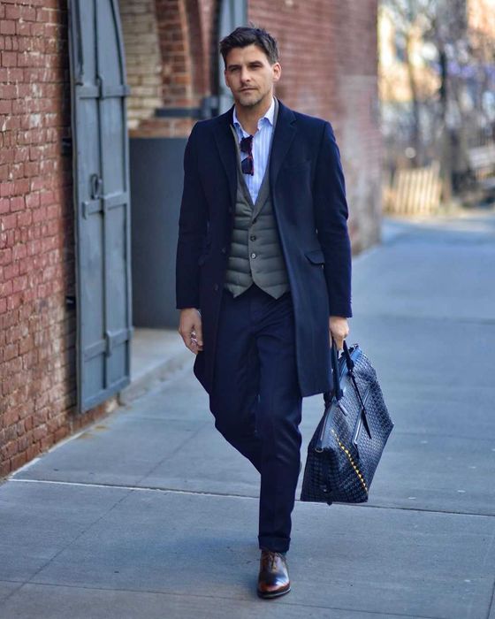 Palton slim 48 M 50 L de lux PAUL lana si casmir albastru navy