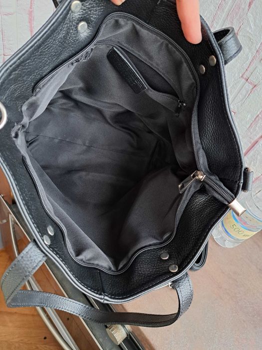 дамска чанта,черна кожена торба-естествена кожа