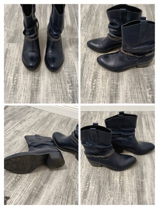 Cizme din piele naturala, bleumarin, mărime 37.Stare foarte bună