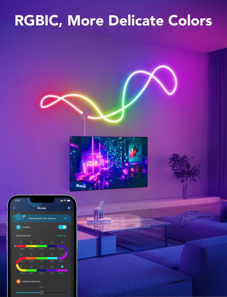 Banda RGB NEON Smart 5M flexibila,Aplicatie,Music Control,Telecomanda