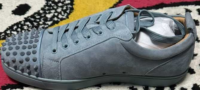 CHRISTIAN LOUBOUTIN Spikes Cap-Toe Suede Sneakers Sky Blue