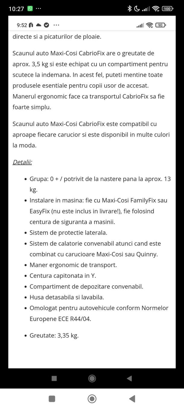 Scoica auto Maxi Coxi Cabriofix Essential