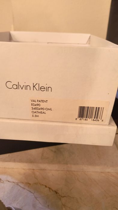 Sandale bej  Calvin Klein, cu toc, din piele naturala