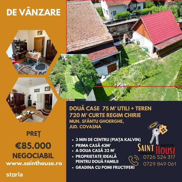 Doua case de vanzare 75 M² + curte 720 M² Piata Kalvin