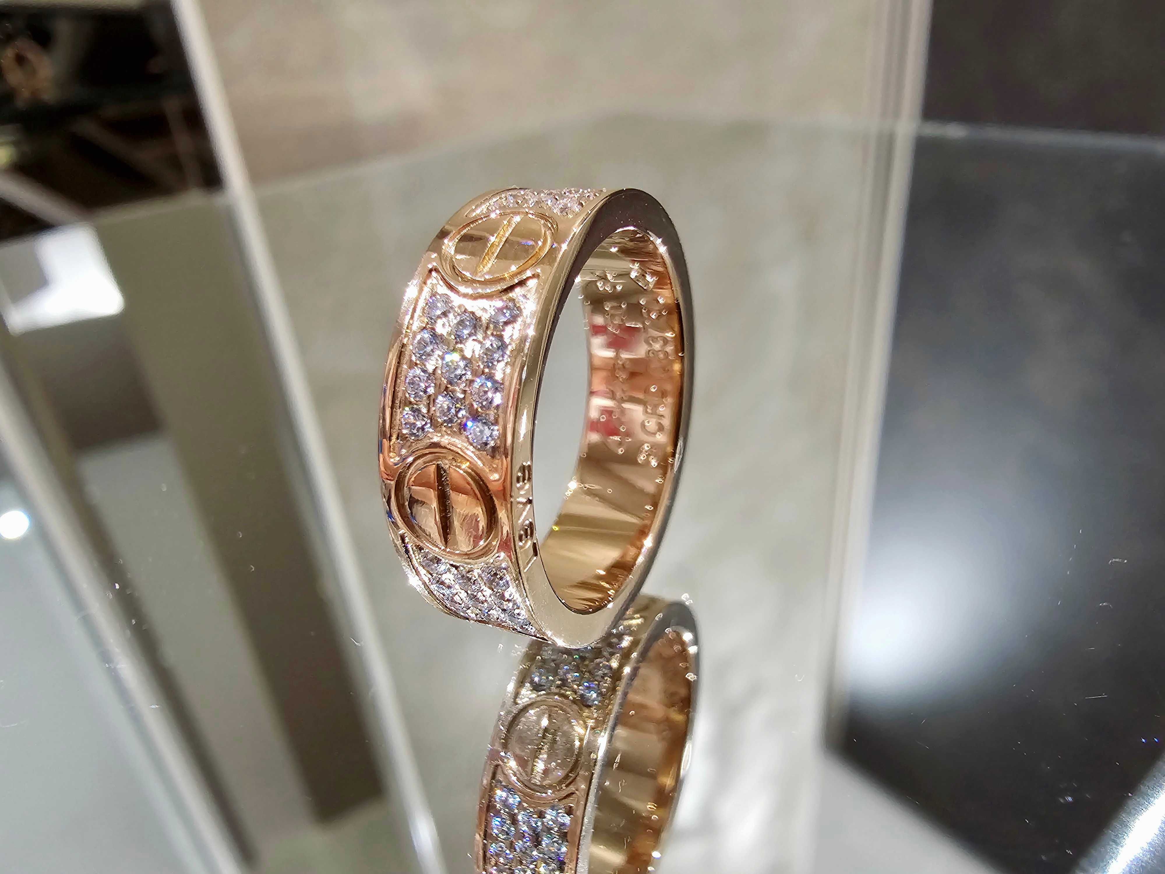 CARTIER Love Band Rose Gold Classic Model Paved Diamonds Пръстен