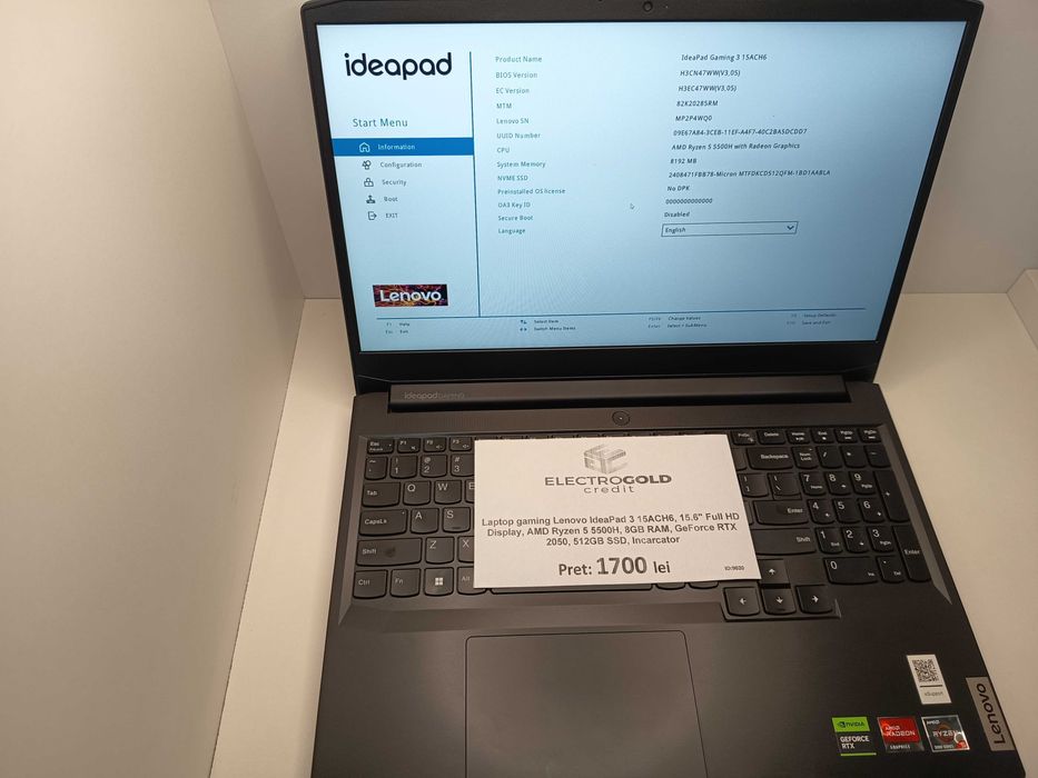 Lenovo gaming IdeaPad Ryzen 5 5500H/8GB RAM/SSD 512GB/RTX2050/15.6FHD