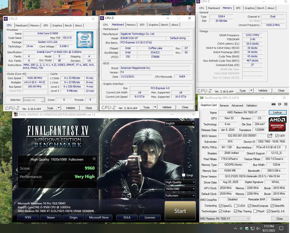 Intel I5 9500 + Gigabyte B365M D3H + 20GB DDR4 2666Mhz