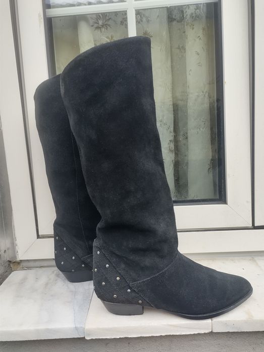 Cizme lungi dama piele intoarsa toc mic