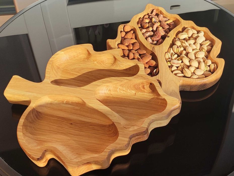 Дървено Плато за Ядки - Есенно Листо