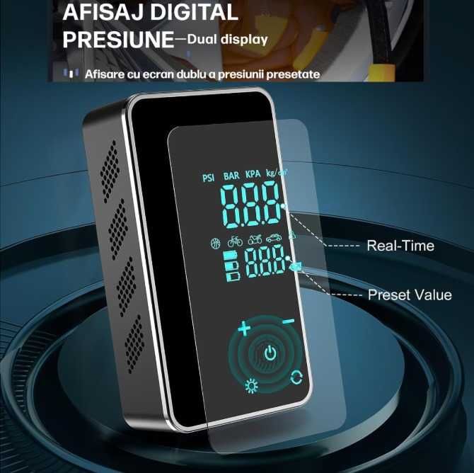 Compresor auto electric, Pompa 6 in 1  12V, cu afisaj digital LCD