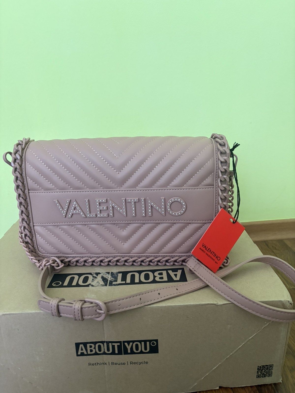 Чанта VALENTINO цвят пудра