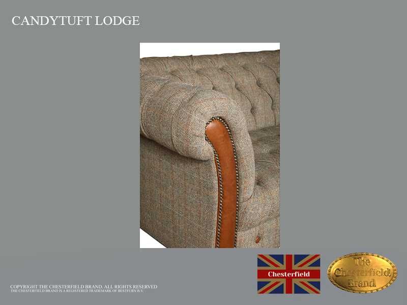 Canapea din piele naturală/lână tweed , 2 locuri, Chesterfield Brand
