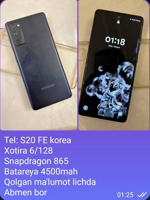 S20fe sotiladi 6/128GB