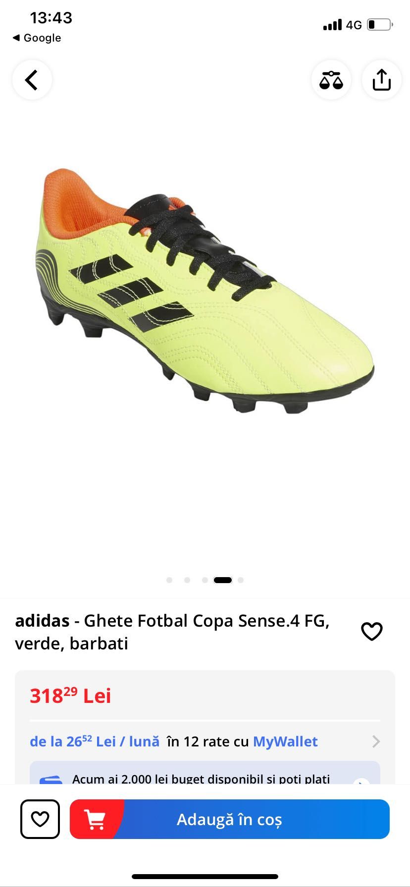Ghete fotbal iarba baieti Adidas Copa, mărimea 36