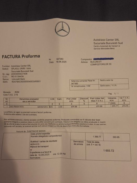 Set discuri frana fata A2034210412 originale Mercedes W203, CLK 209