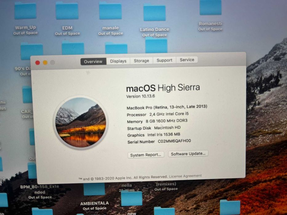 MacBook Pro Late 2013 Retina Iris, Intel Core i5, 8Gb rami, SSD 256Gb,