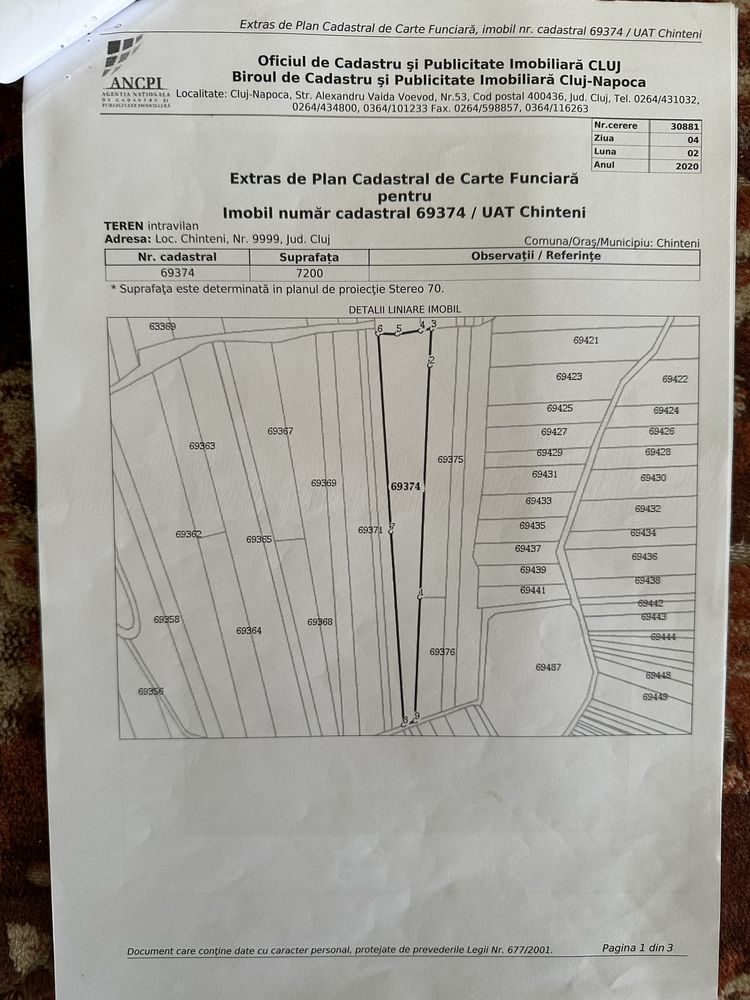 Vand teren intravilan cu CF in Chinteni 7200mp