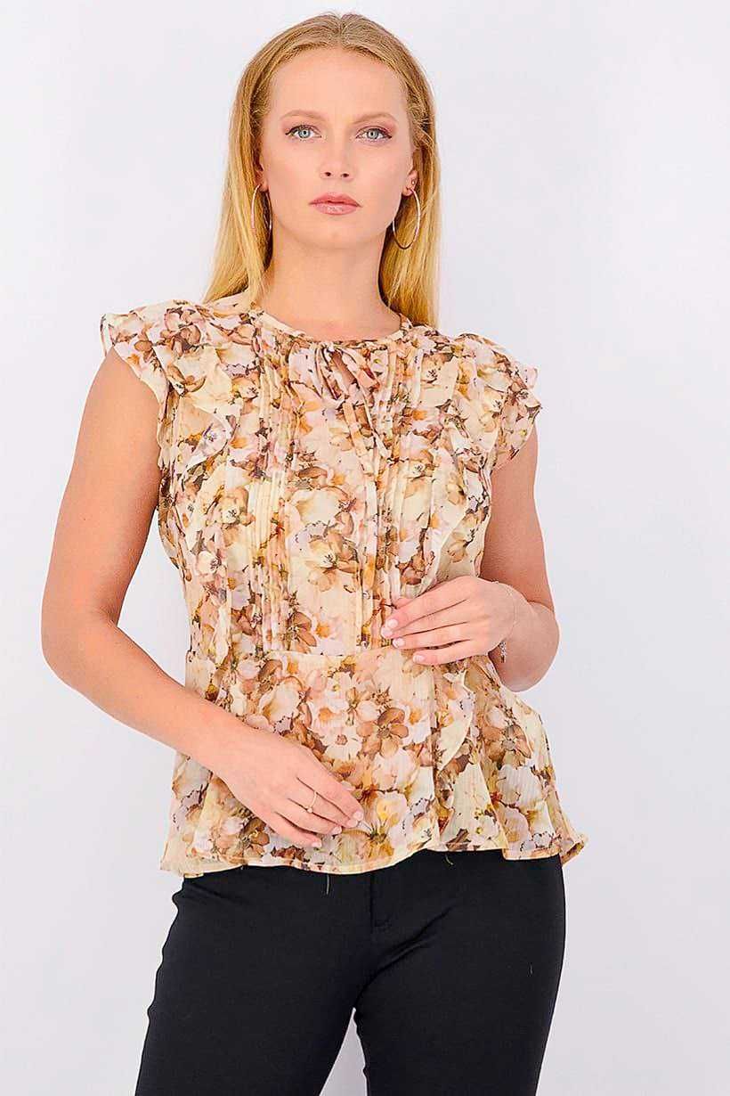 Женская плиссированная блузка с цветочным рисунком