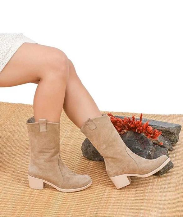 Cizme lungi din piele naturala - sand - 36, super pret!