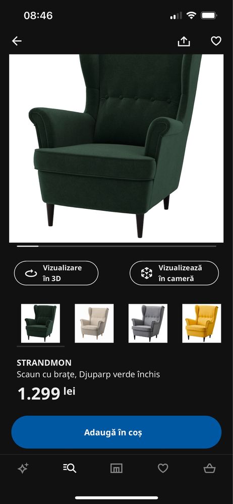 Fotoliu Standmon ( Ikea)  verde din catifea